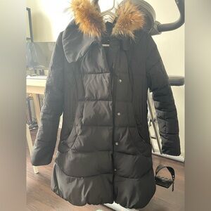 Black Puffer Jacket with Faux Fur Hood